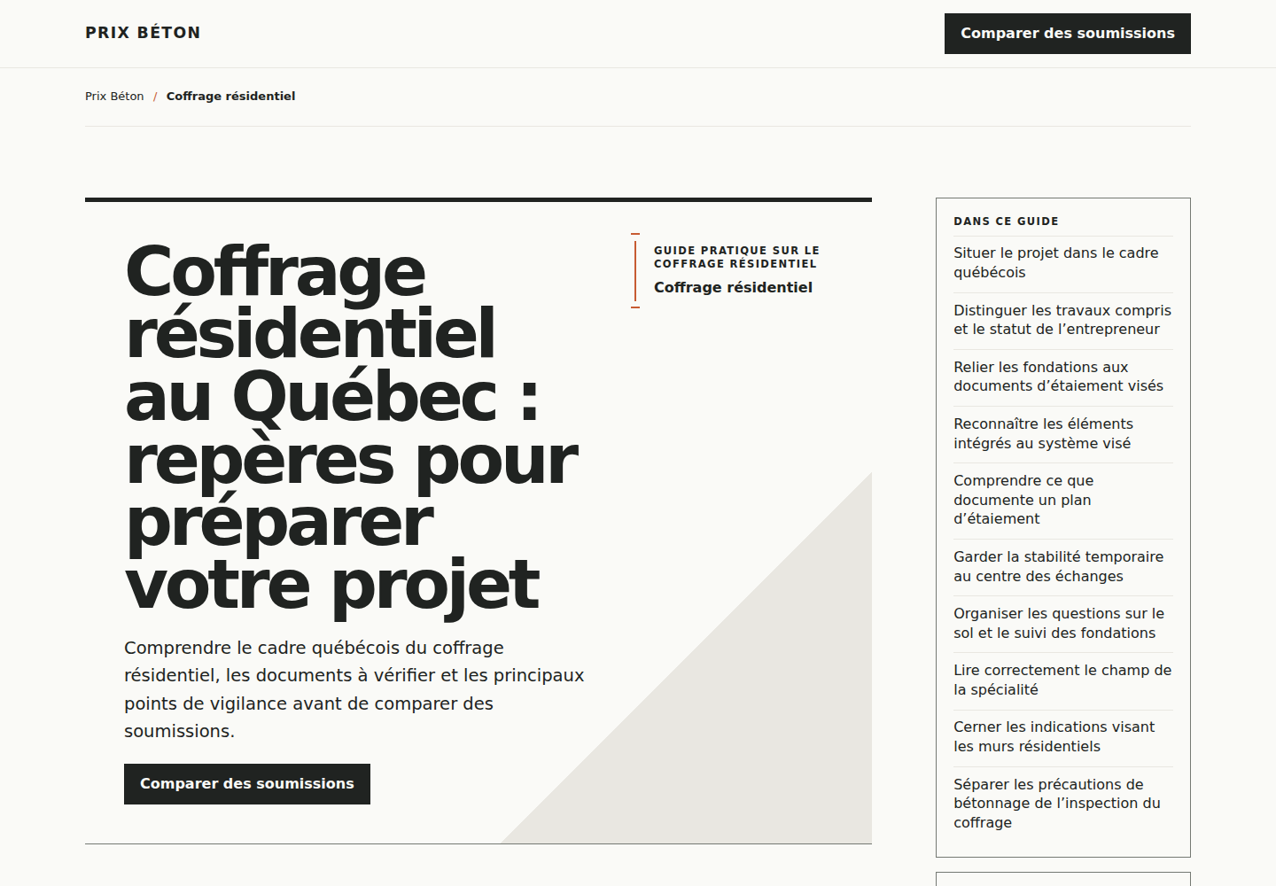Aperçu du site Prix Béton — Coffrage