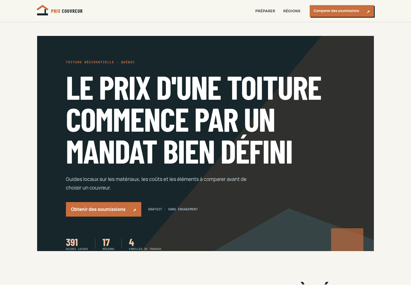 Aperçu du site Prix Couvreur